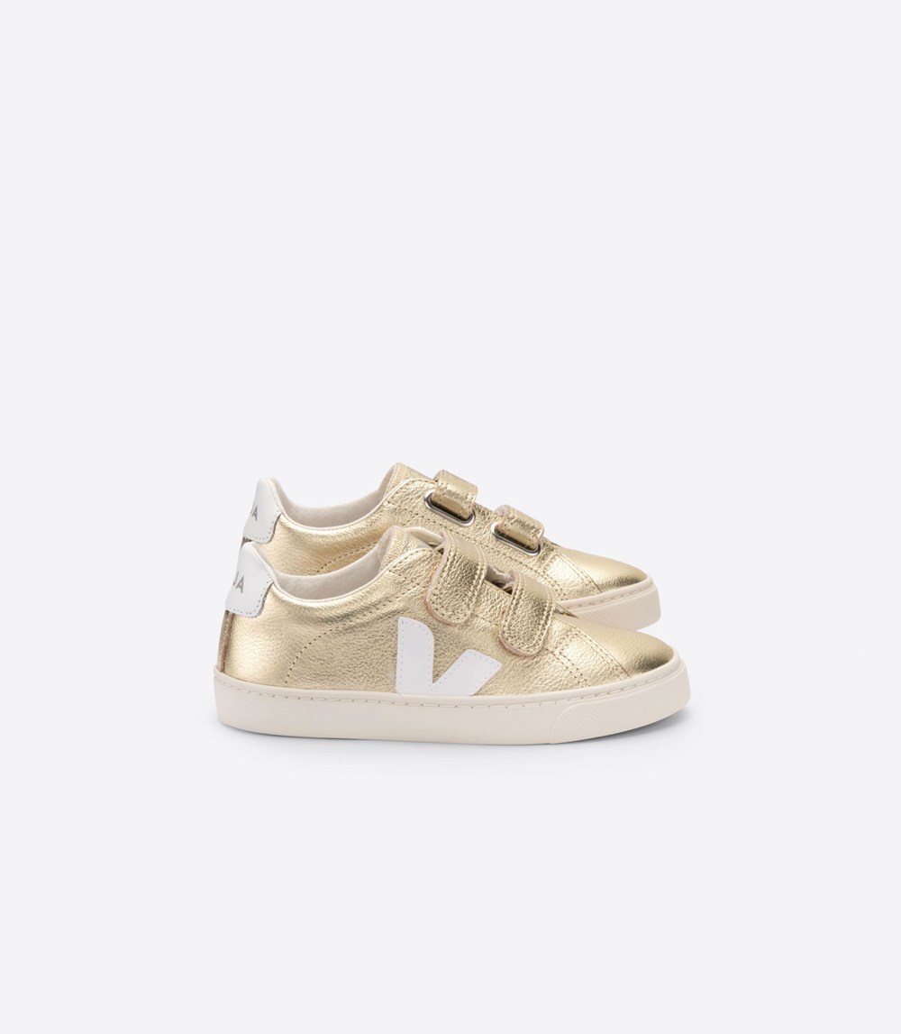 Veja Sneakers Barn - Esplar Velcro Läder - Guld/Vita - 590234-TSO